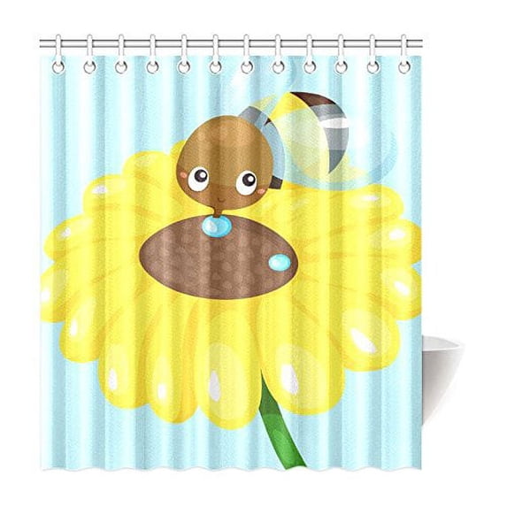 Ganma Aartoon Bee with Sunflower Shower Curtain Polyester Fabric Bathroom Shower Curtain 66x72 inches