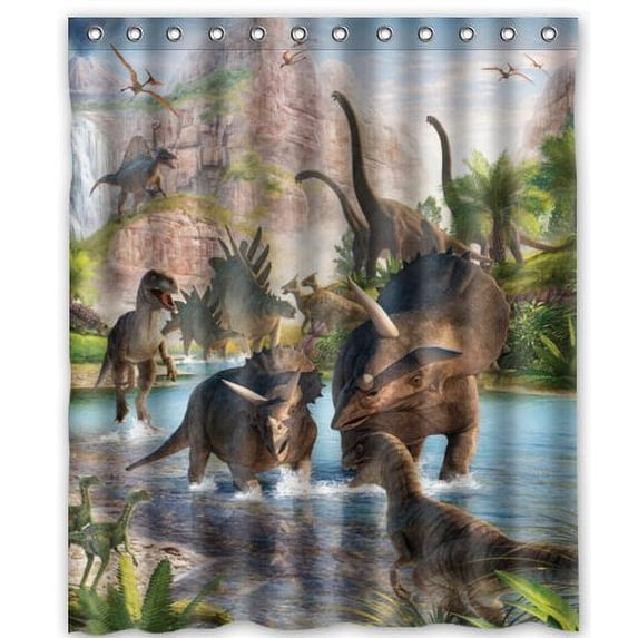 Ganma Ancient Dinosaur Partitions Upscale Shower Curtain Polyester Fabric Bathroom Shower Curtain 66x72 inches