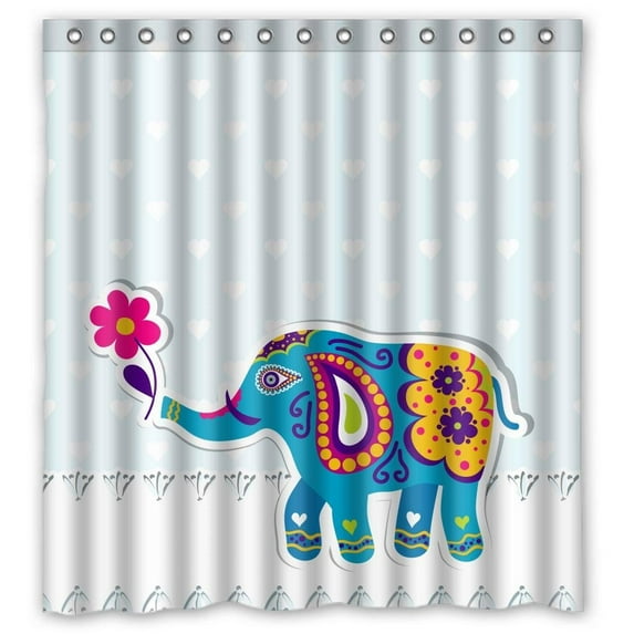 Ganma Animal Blue Elephant Clipart Sketch Design Shower Curtain Polyester Fabric Bathroom Shower Curtain 66x72 inches