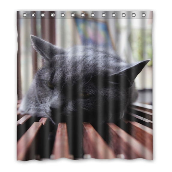 Ganma Animal Pet Black Sleeping Cute Cat Shower Curtain Polyester Fabric Bathroom Shower Curtain 66x72 inches