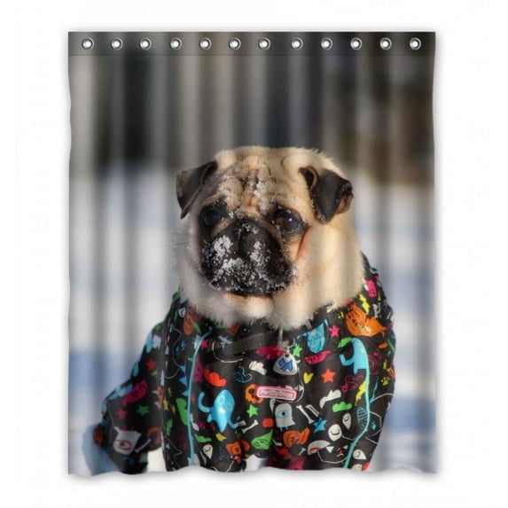 Ganma Animal Pet Dog Cute White Snow Shower Curtain Polyester Fabric Bathroom Shower Curtain 60x72 inches