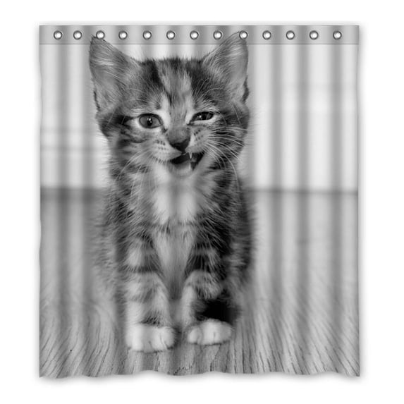 Ganma Animal Pet Grey Cute Black Cat Shower Curtain Polyester Fabric Bathroom Shower Curtain 66x72 inches