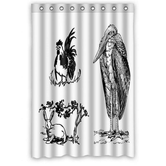 Ganma Animal Rabbit Clipart Sketch Design Shower Curtain Polyester Fabric Bathroom Shower Curtain 48x72 inches