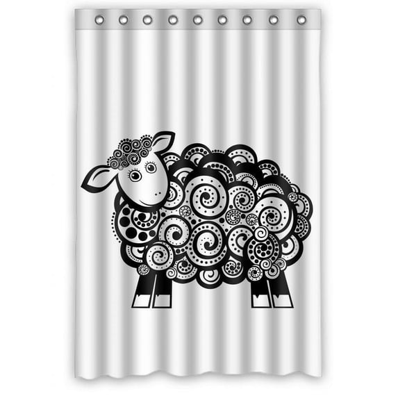 Ganma Animal Sheep Clipart Sketch Design Shower Curtain Polyester Fabric Bathroom Shower Curtain 48x72 inches