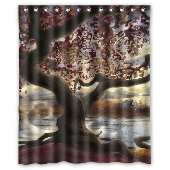 Ganma It Art Painted Landscape River Rocks Mountains Trees Leaves Roots Design Stall Shower Curtain Polyester Fabric Bathroom Shower Curtain 60x72 inches