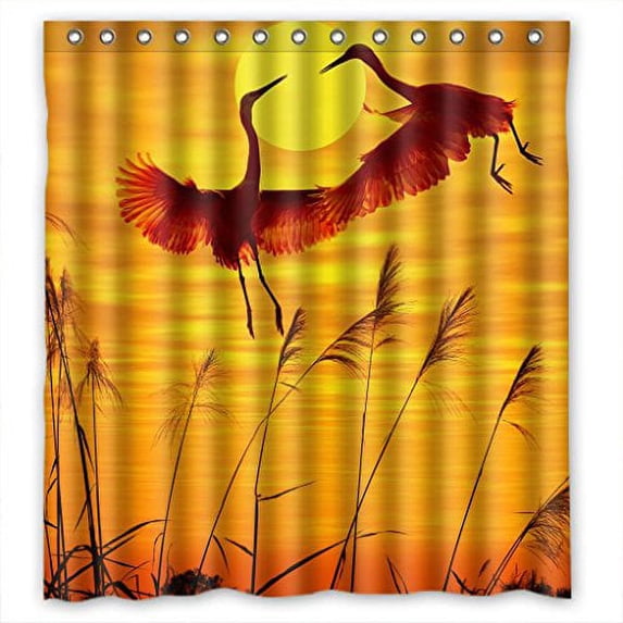 Ganma Attractive Love Bird And Moon Shower Curtain Polyester Fabric Bathroom Shower Curtain 66x72 inches