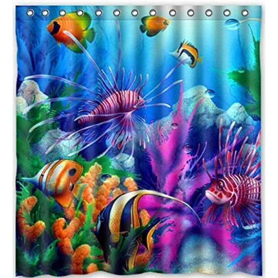 Ganma Awesome Design Fish Refreshing Submarine World Colorful Tropical Sea Life Shower Curtain Polyester Fabric Bathroom Shower Curtain 66x72 inches
