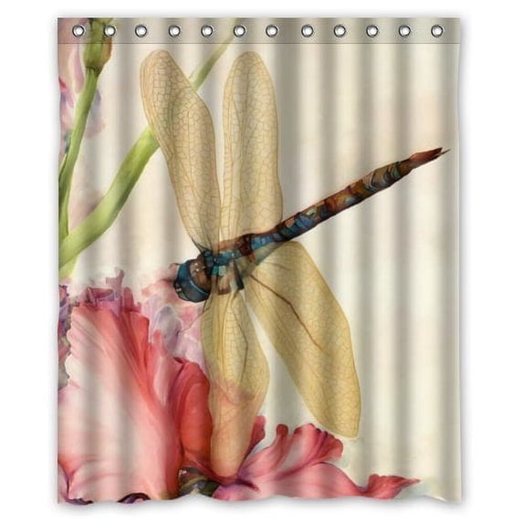 Ganma Beautiful Dragonfly Print Shower Curtain Polyester Fabric Bathroom Shower Curtain 60x72 inches