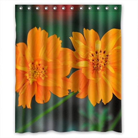 Ganma Beautiful Orange Flowers Shower Curtain Polyester Fabric Bathroom Shower Curtain 60x72 inches