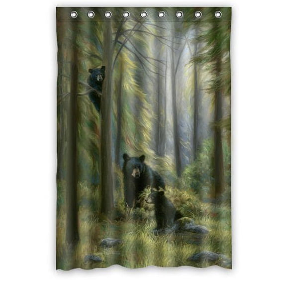 Ganma Black Bear Family In The Forest Shower Curtain Polyester Fabric Bathroom Shower Curtain 48x72 inches
