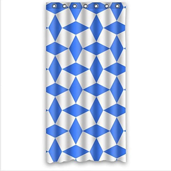 Ganma Blue and White Diamonds Pattern Shower Curtain Polyester Fabric Bathroom Shower Curtain 36x72 inches