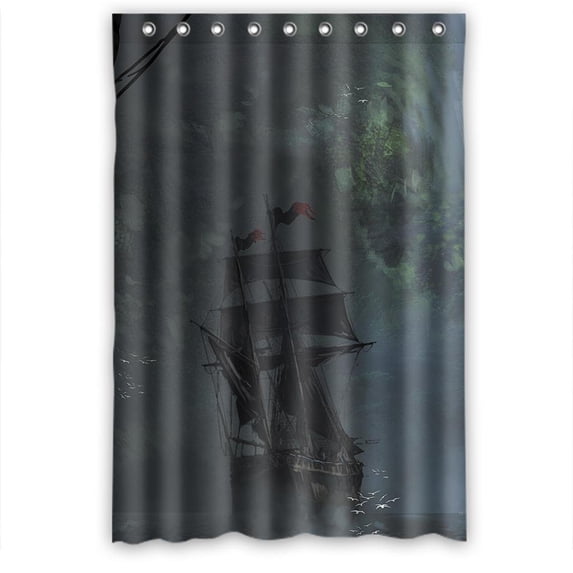 Ganma Boat Fog Sea Rock Mountain Shower Curtain Polyester Fabric Bathroom Shower Curtain 48x72 inches