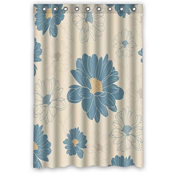 Ganma Botany Blue Little Daisy Shower Curtain Polyester Fabric Bathroom Shower Curtain 48x72 inches