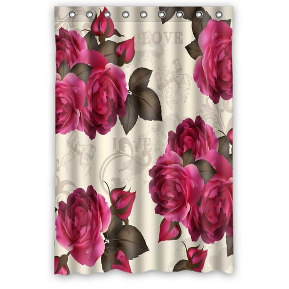Ganma Botany Rose Flower Sweet Shower Curtain Polyester Fabric Bathroom Shower Curtain 48x72 inches
