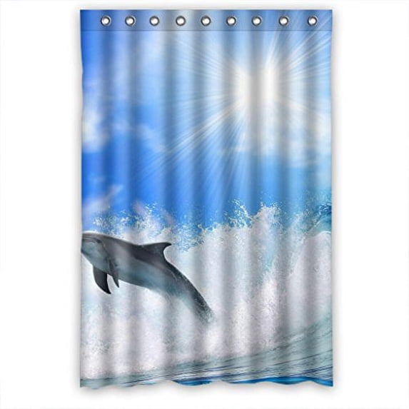 Ganma Charming Playing Joyful Dolphin Shower Curtain Polyester Fabric Bathroom Shower Curtain 48x72 inches