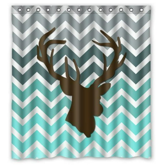 Ganma Chevron Deer Head Shower Curtain Polyester Fabric Bathroom Shower Curtain 66x72 inches