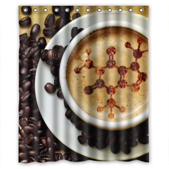 Ganma Coffee Beans and Cup Shower Curtain Polyester Fabric Bathroom Shower Curtain 60x72 inches