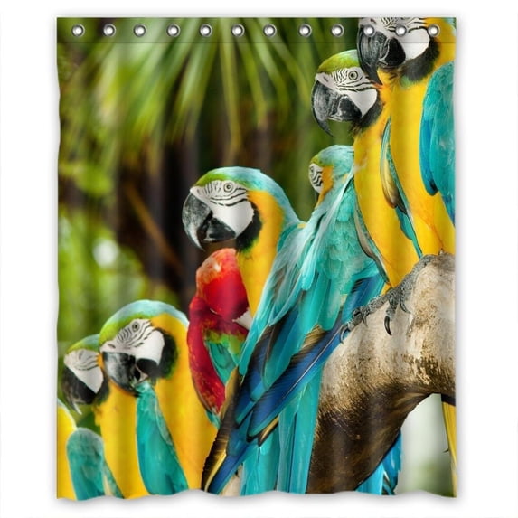 Ganma Colorful parrots perched on branch Shower Curtain Polyester Fabric Bathroom Shower Curtain 60x72 inches