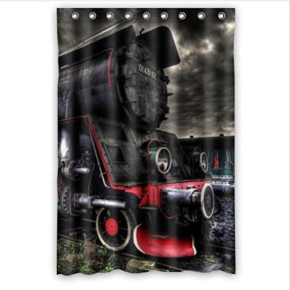 Ganma Cool Black and Red Steam Train Shower Curtain Polyester Fabric Bathroom Shower Curtain 48x72 inches