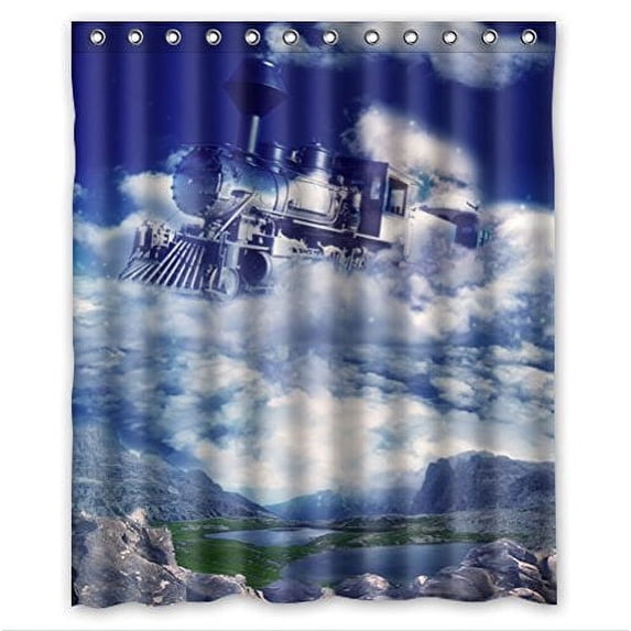 Ganma Cool Steam Train and Cloud Shower Curtain Polyester Fabric Bathroom Shower Curtain 60x72 inches