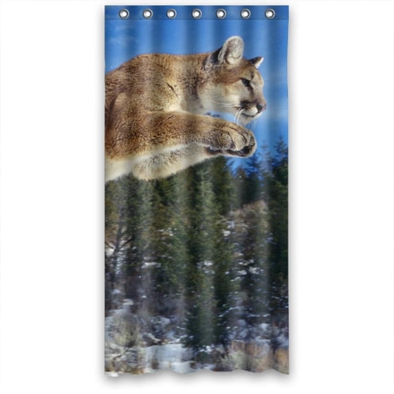 Ganma Cougar jumping over winter snow and tree Shower Curtain Polyester Fabric Bathroom Shower Curtain 36x72 inches