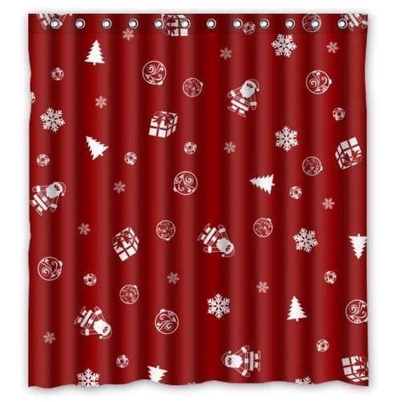 Ganma Cute Christmas Crimson Snowflake Santa Christmas Tree Bell Theme Print Merry Xmas Christmas Eve Shower Curtain Polyester Fabric Bathroom Shower Curtain 66x72 inches