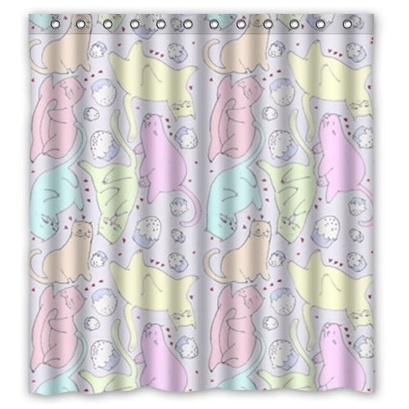 Ganma Cute Cute Cat Theme Design Shower Curtain Polyester Fabric Bathroom Shower Curtain 66x72 inches