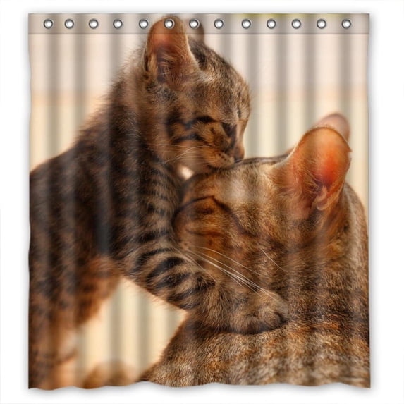 Ganma Cute Endearing Little Cat Kiss Mother Shower Curtain Polyester Fabric Bathroom Shower Curtain 66x72 inches