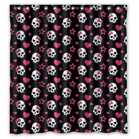 Ganma Cute Small Skull Girl With Little Pink Love Hearts Shower Curtain Polyester Fabric Bathroom Shower Curtain 60x72 inches