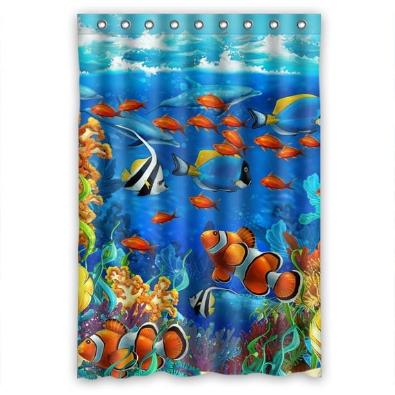 Ganma Dolphin sea seabed fish corals Underwater World Ocean Tropical Sealife Shower Curtain Polyester Fabric Bathroom Shower Curtain 48x72 inches
