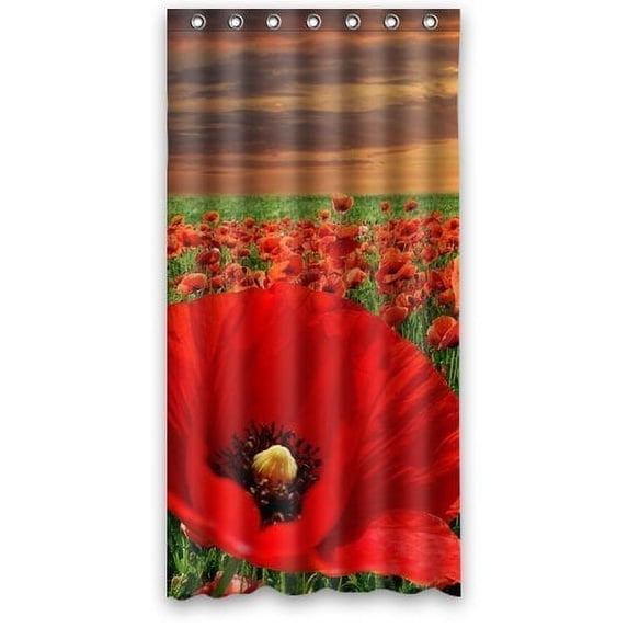 Ganma Fire Red Tulips Sunset Background Shower Curtain Polyester Fabric Bathroom Shower Curtain 36x72 inches