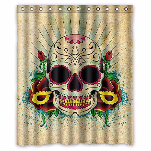 Ganma Floral Pirate Skull Shower Curtain Polyester Fabric Bathroom Shower Curtain 60x72 inches