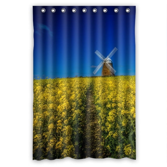 Ganma Flowers Field Windmill Beautiful Nature Landscape Shower Curtain Polyester Fabric Bathroom Shower Curtain 48x72 inches