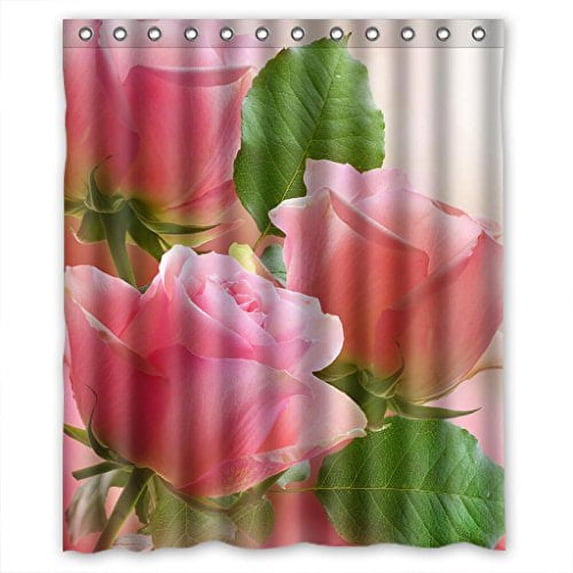 Ganma Glam Pink Love Roses Shower Curtain Polyester Fabric Bathroom Shower Curtain 60x72 inches
