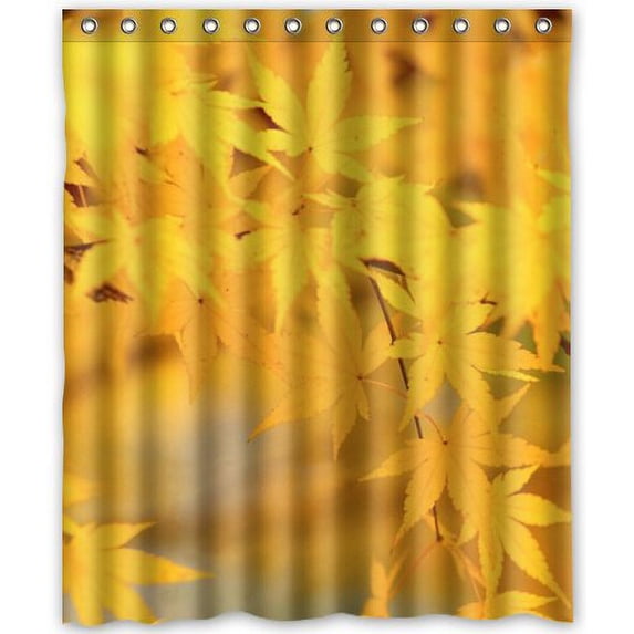 Ganma Gold Fall Leaves Shower Curtain Polyester Fabric Bathroom Shower Curtain 60x72 inches