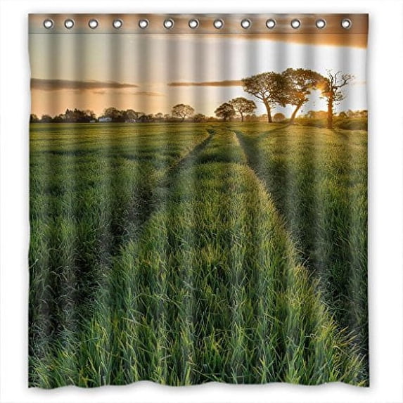 Ganma Green Field Shower Curtain Polyester Fabric Bathroom Shower Curtain 66x72 inches