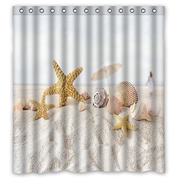 Ganma Innovation Beautiful Beach Sand Seashells Shower Curtain Polyester Fabric Bathroom Shower Curtain 60x72 inches
