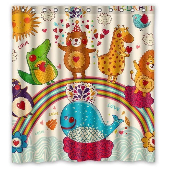 Ganma Our New Bridge Rainbow Animal Shower Curtain Polyester Fabric Bathroom Shower Curtain 66x72 inches