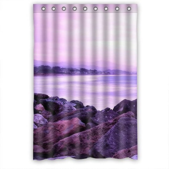 Ganma Purple White Seaside Shower Curtain Polyester Fabric Bathroom Shower Curtain 48x72 inches