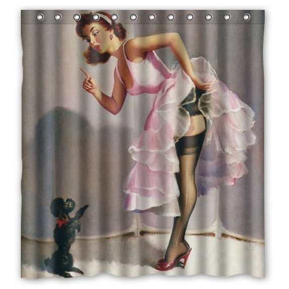 Ganma Retro Vintage Pin Up Shower Curtain Polyester Fabric Bathroom Shower Curtain 66x72 inches