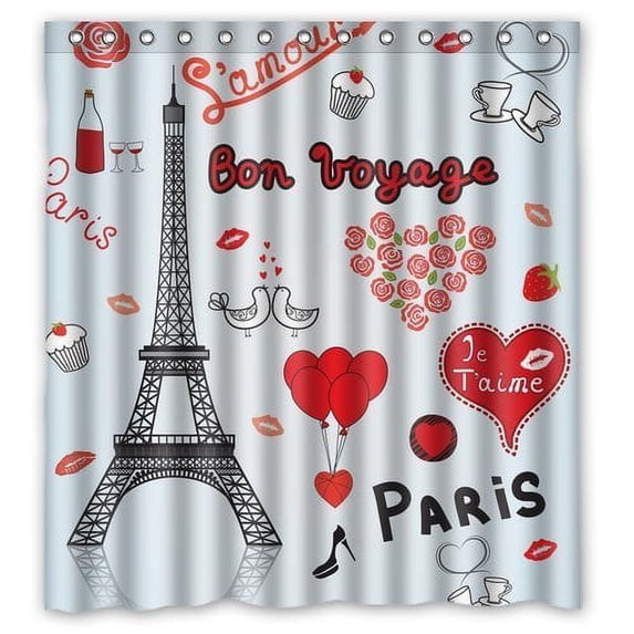 Ganma Romantic City Paris and Eiffel Tower Shower Curtain Polyester Fabric Bathroom Shower Curtain 60x72 inches