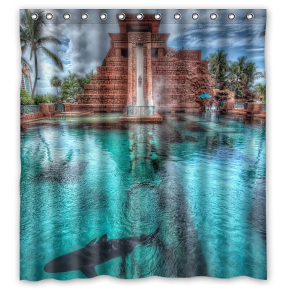 Ganma Scenery Blue Sky Dolphins Sea World Ocean Shower Curtain Polyester Fabric Bathroom Shower Curtain 66x72 inches