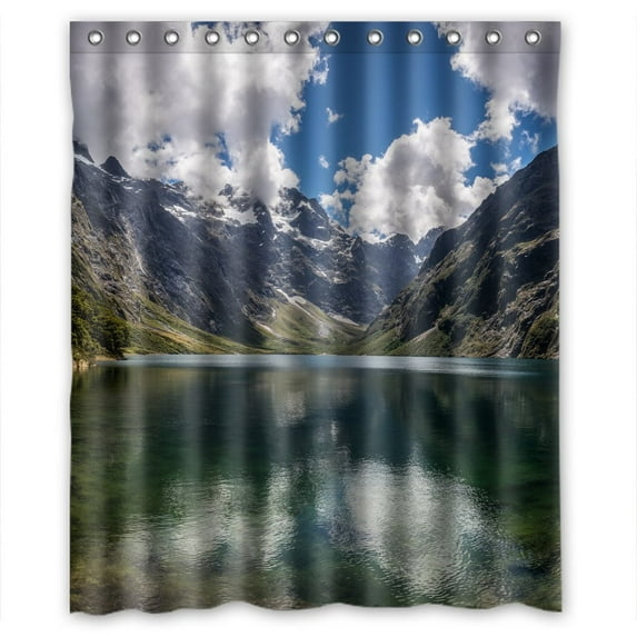 Ganma Scenery New Zealand Lake Mountains Lake Marian Nature Shower Curtain Polyester Fabric Bathroom Shower Curtain 60x72 inches