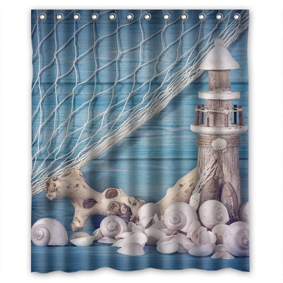 Ganma Shells Lighthouses Shower Curtain Polyester Fabric Bathroom Shower Curtain 60x72 inches