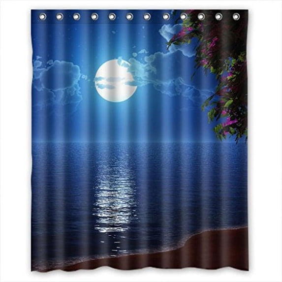 Ganma Shining Moon Disk Design Shower Curtain Polyester Fabric Bathroom Shower Curtain 60x72 inches