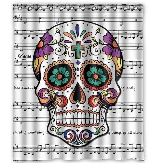 Ganma Skull Have Flower Note Shower Curtain Polyester Fabric Bathroom Shower Curtain 60x72 inches