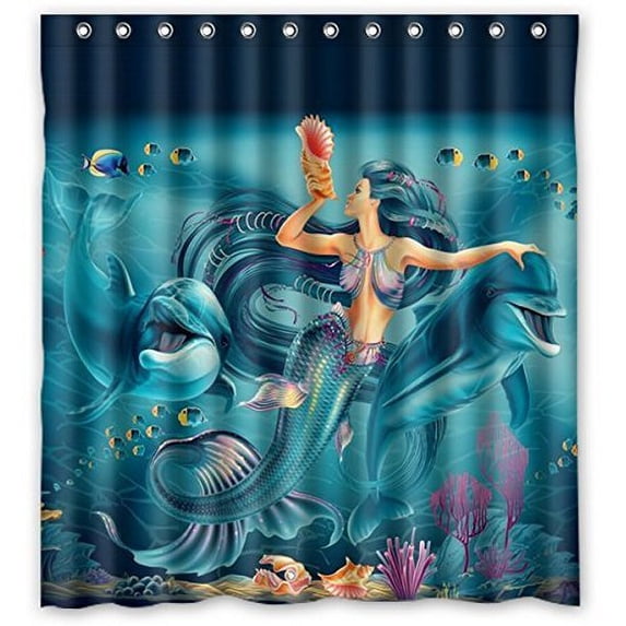 Ganma Specialeds with Mermaid and Dolphin Shower Curtain Polyester Fabric Bathroom Shower Curtain 66x72 inches