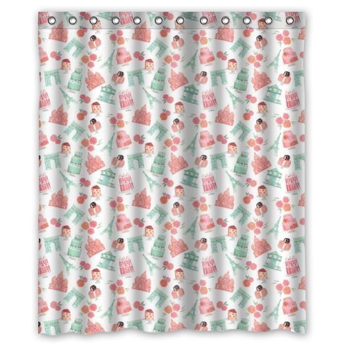 Ganma Stylish Lovely Macarons Paris Eiffel Tower Pattern Shower Curtain Polyester Fabric Bathroom Shower Curtain 60x72 inches