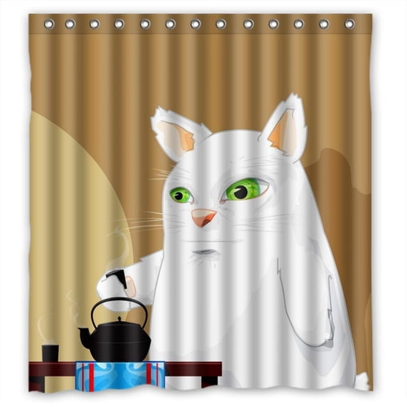 Ganma Tea Humanization cat Shower Curtain Polyester Fabric Bathroom Shower Curtain 66x72 inches