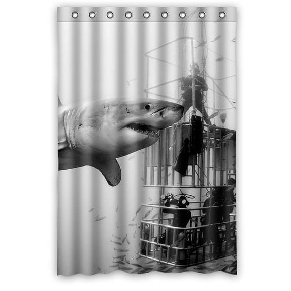 Ganma The White Shark Research White Black Photo Shower Curtain Polyester Fabric Bathroom Shower Curtain 48x72 inches